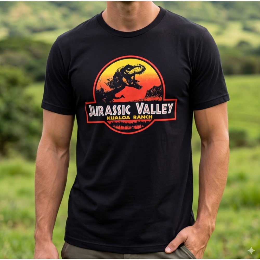 Jurassic Valley Kualoa Ranch T-Rex T-Shirt Men's Size Small Black Hawaii